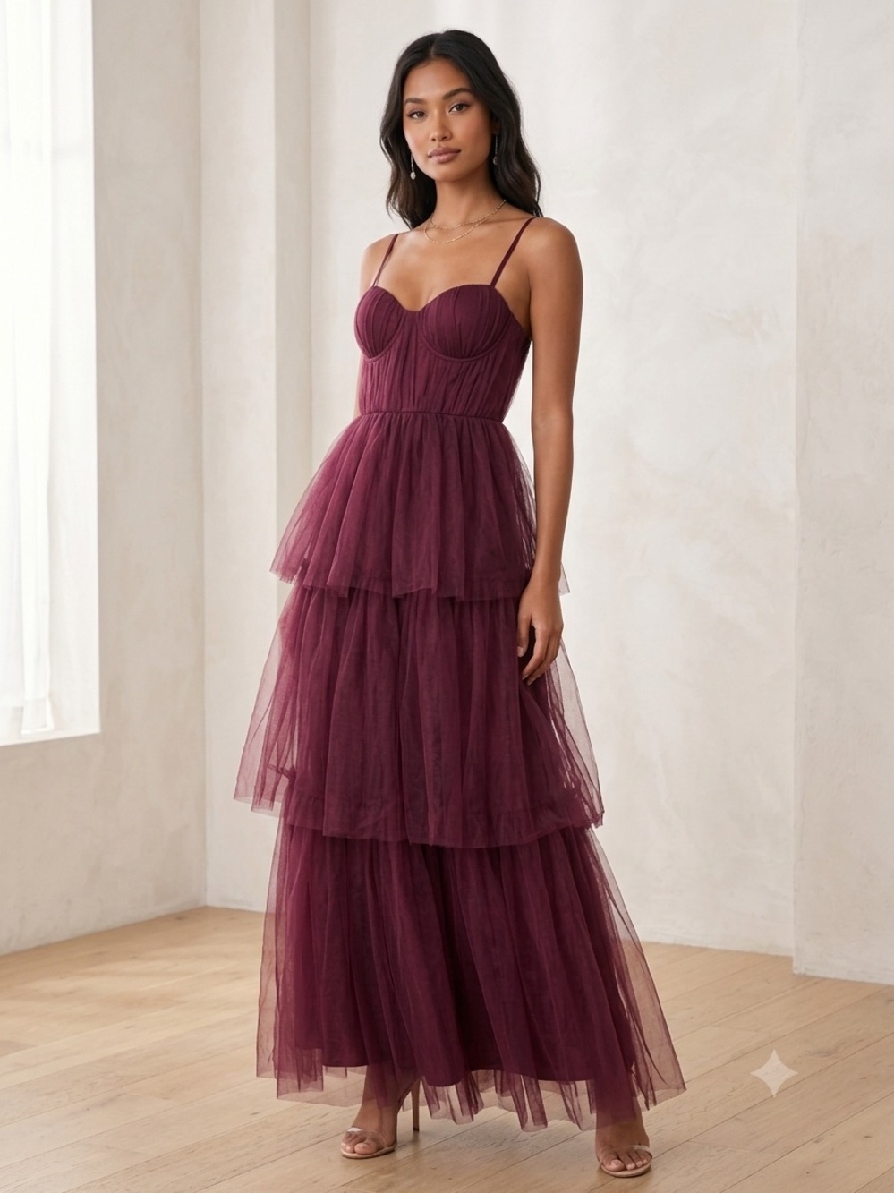 Lulus Unforgettably Poise Tulle Tiered Bustier Corset Maxi Dress Size Small